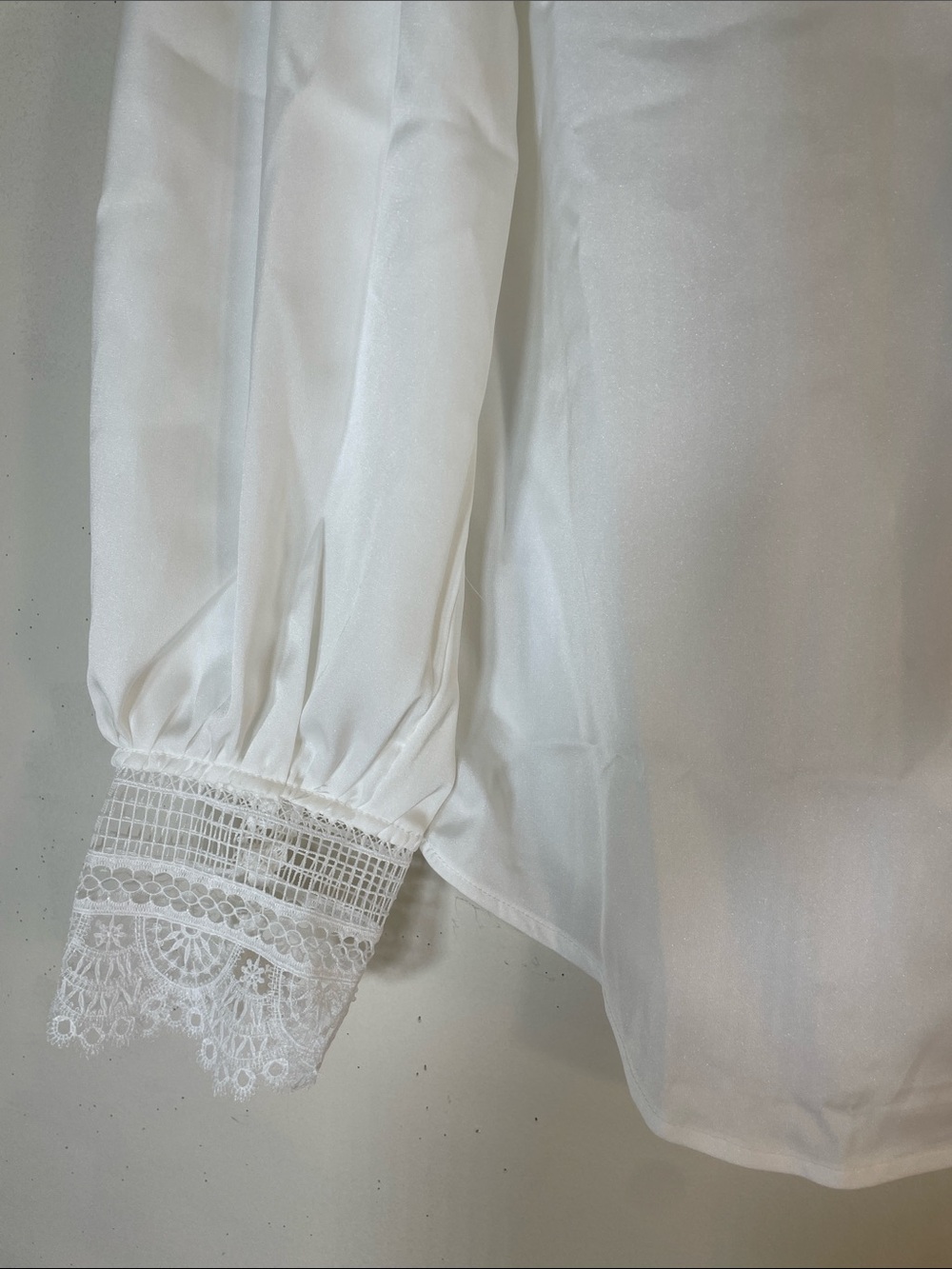 ANEWSTA White Lace-Detailed Button-Down Tie-Back Blouse. 6. NWT. - Picture 5 of 10